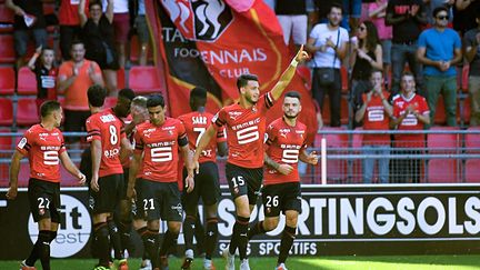 Ramy Bensebaini auteur du deuxième but rennais. (LOIC VENANCE / AFP)