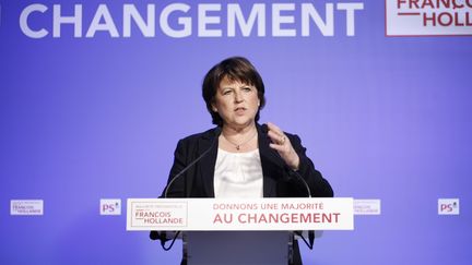 La premi&egrave;re secr&eacute;taire du Parti socialiste, Martine Aubry, lors du second tour des l&eacute;gislatives au si&egrave;ge du PS &agrave; Paris, le 17 juin 2012. (OLIVIER CORSAN / MAXPPP)