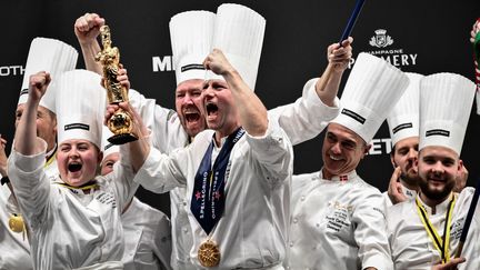 L'équipe du Danemark remporte le Bocuse d'Or 2023, à Lyon (Rhône), le 23 janvier 2023. (JEFF PACHOUD / AFP)