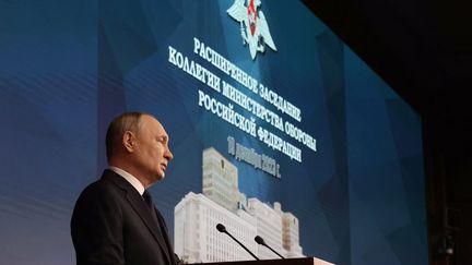 Russian President Vladimir Putin delivers a speech during an expanded meeting of the Russian Defense Ministry council, December 19, 2023. (MIKHAIL KLIMENTYEV / AFP)