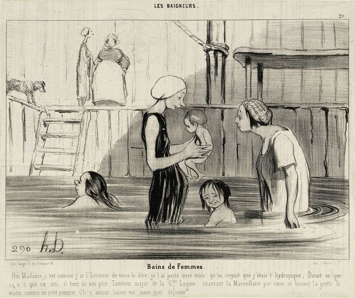 Honoré Daumier, "Bains de femmes", Le Charivari, 13 juin 1841
 (Maison de Balzac / Roger-Viollet)