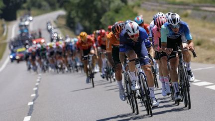 Le peloton lors de la 18e étape du Tour de France, entre Gap et Barcelonnette, le 18 juillet 2024. (THOMAS SAMSON / AFP)