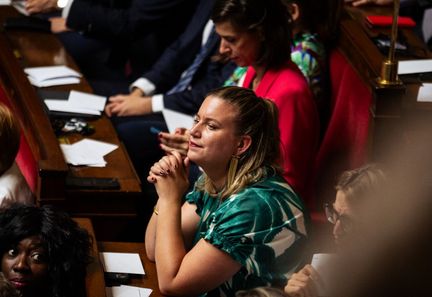 La députée insoumise Mathilde Panot, à l'Assemblée nationale, à Paris, le 18 juillet 2024. (TELMO PINTO / NURPHOTO / AFP)