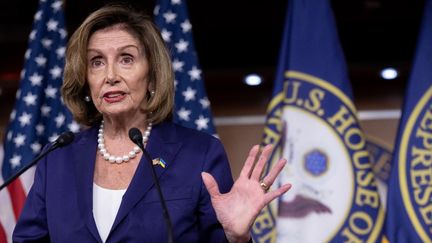 Nancy Pelosi, la présidente de la Chambre des représentants américaine, lors d'une conférence de presse à Washington, la capitale fédérale des Etats-Unis, le 29 juillet 2022. (SAUL LOEB / AFP)