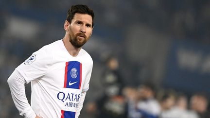 Lionel Messi lors du match de Ligue 1 face à Strasbourg, le 29 mai 2023. (JEAN-CHRISTOPHE VERHAEGEN / AFP)