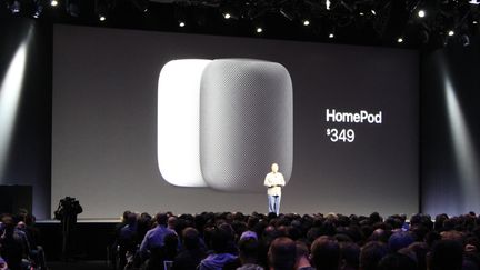 Présentation du HomePod, assistant vocal d'Apple, à San Jose (Californie), le 6 juin 2017. (MAXPPP)