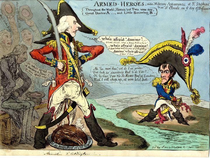 "Armed heroes",&nbsp;James Gillray,&nbsp;Eau-forte coloriée publiée le 18 mai 1803,&nbsp;Coll. musée de l’Histoire vivante, Montreuil (Musée de l'Histoire vivante)