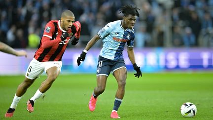 Le Niçois Jean-Clair Todibo a été exclu lors du match contre Le Havre au stade Océane, le 16 décembre 2023. (LOU BENOIST / AFP)