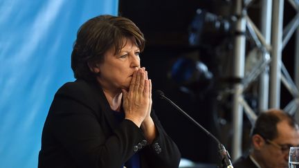 Martine Aubry&nbsp;lors d'une conf&eacute;rence de presse, le 23 septembre 2015, &agrave; Lille. (PIERRE LE MASSON / MAXPPP)