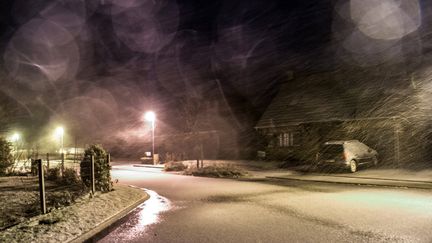 Neige et vent violent balaient&nbsp;Godewaersvelde (Nord), le 12 janvier 2017.&nbsp; (PHILIPPE HUGUEN / AFP)