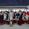 Les athlètes russes défilent lors de la cérémonie d'ouverture des Jeux de Sotchi (Russie), le 7 février 2014. (PHIL NOBLE / REUTERS)