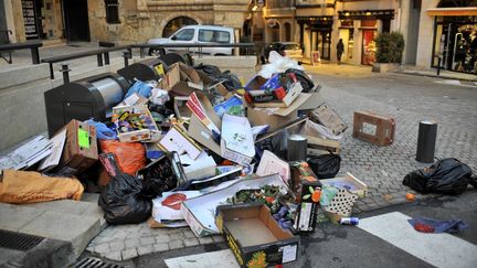 Un mois après l'installation de colonnes enterrées, les dépôts sauvages d'ordures restent en effet très fréquents&nbsp;à&nbsp;Pontivy (Morbihan). (AMAT MICHEL / MAXPPP)