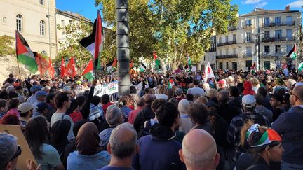 Environ 1.200 personnes étaient rassemblées à Montpellier en soutien au peuple palestinien lors de la première manifestation. (LEONIE CORNET / RADIO FRANCE)