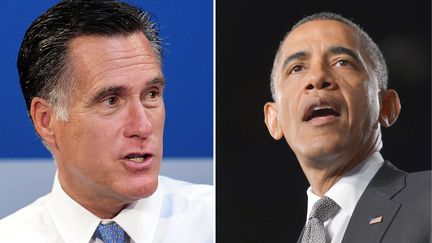 Le duel entre Mitt Romney (&agrave; gauche) et Barack Obama (&agrave; droite) pour la pr&eacute;sidentielle s'envenime. (GERARD JULIEN / AFP)