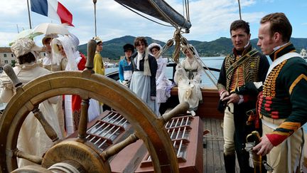 Reconstitution 200 ans après de l'arrivée de Napoléon sur l'île d'Elbe à bord du navire à voile "La Grace",  le 4 mai 2014.
 (Vincenzo Pinto - AFP)