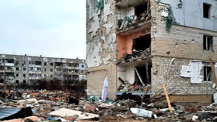 La ville de&nbsp;Borodianka près de Kiev en Ukraine défigurée par les bombardements, 5 avril 2022. (BENJAMIN THUAU / RADIO FRANCE)