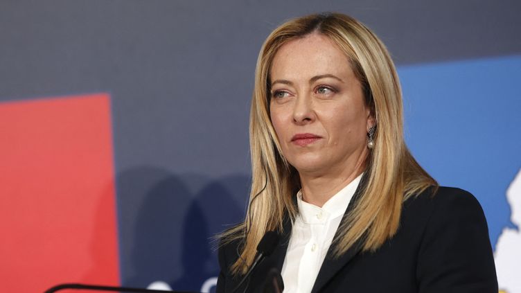 The head of the Italian government, Giorgia Meloni, in Rome (Italy), April 26, 2023. (RICCARDO DE LUCA / ANADOLU AGENCY / AFP)