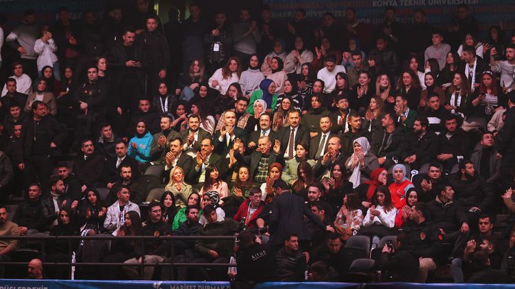 Turkish President Recep Tayyip Erdogan attends the University Youth Festival organized by the AK Party Youth Branch Presidency at Volkswagen Arena in Istanbul, Turkey on January 08, 2023. (TURKISH PRESIDENCY / MURAT CETIN / ANADOLU AGENCY)