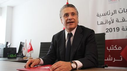 L'homme d'affaires Nabil Karoui, candidat à l'élection présidentielle tunisienne, le 2 août à Tunis. (HASNA / AFP)