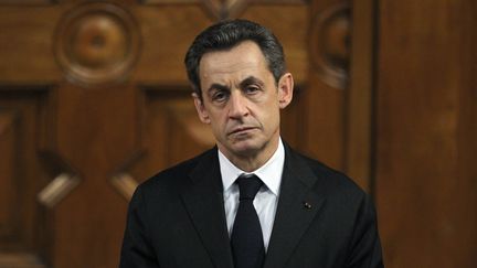 Nicolas Sarkozy &agrave; Nice (Alpes-Maritimes), le 9&nbsp;mars 2012. (VALERY HACHE / AFP)