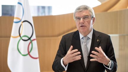 Thomas Bach, président du Comité international olympique, au siège de l'institution à Lausanne (Suisse), le 24 mars 2020.&nbsp; (HANDOUT / AFP)