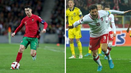 Cristiano Ronaldo et Robert Lewandowski iront à la Coupe du monde 2022 au Qatar grâce à leurs victoires le 29 mars 2022. (Pedro Fiuza / NurPhoto / NurPhoto via AFP - JANEK SKARZYNSKI / AFP)