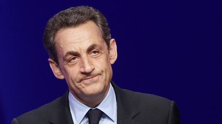 L'ancien pr&eacute;sident Nicolas Sarkozy, lors de campagne pr&eacute;sidentielle &agrave; La Mutualit&eacute;, &agrave; Paris, 22 avril 2012. (YVES HERMAN / REUTERS)