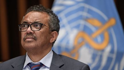 Le directeur général de l'Organisation mondiale de la santé, Tedros Adhanom Ghebreyesus, le 3 juillet 2020 lors d'une conférence de presse à Genève (Suisse). (FABRICE COFFRINI / AFP)