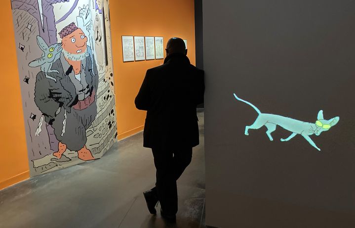 Dans l'exposition "Joann Sfar. La vie dessinée", au Musée d'art et d'histoire du judaïsme. (LCA / FRANCEINFO CULTURE)