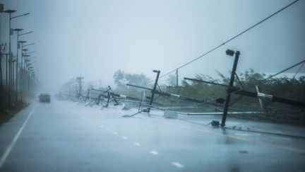 Des pilones sont tombés dans la province de&nbsp;Nakhon Si Thammarat, en Thaïlande, le 4 janvier 2019 après le passage de la tempête Pabuk. (STRINGER / REUTERS)