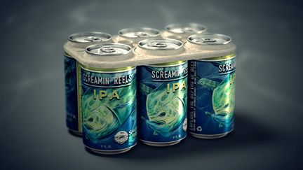 Les anneaux entourant les six cannettes sont fabriqués à partir de résidus de la fabrication de bière elle-même, comme l'orge ou le blé. (Saltwater Brewery)