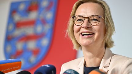 Katja Wolf, tête de liste en Thuringe pour l'alliance BSW, est l'une des grandes gagnantes aux élections régionales dans son Land. (MARTIN SCHUTT / DPA / MAXPPP)