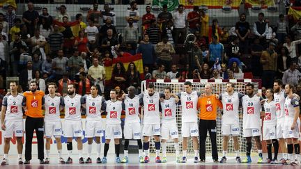 L'&eacute;quipe de France de handball avant sa rencontre avec l'Espagne, &agrave; Doha, le 30 janvier 2015.&nbsp; (AK BIJURAJ/REUTERS )