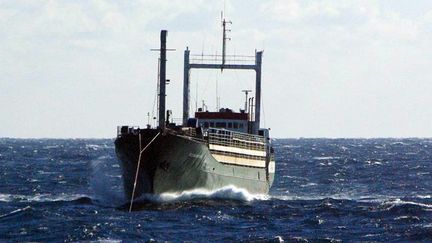 Le cargo "Ezadeen" avec 450 migrants &agrave; bord, le 2 janvier 2015, &agrave; 40 kilom&egrave;tres au large de Crotone (Italie). (ICELANDIC COAST GUARD / AFP)