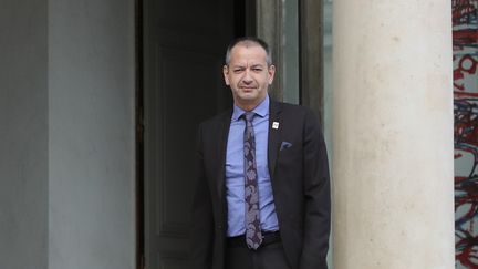 Le secrétaire général de FO, Pascal Pavageau, le 17 juillet 2018 à l'Elysée. (JACQUES DEMARTHON / AFP)