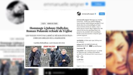 Sur Instagram, Emmanuelle Seigner a démenti, le 12 décembre 2017, avoir été "refoulée" de l'hommage à Johnny Hallyday. (EMMANUELLE SEIGNER / INSTAGRAM)