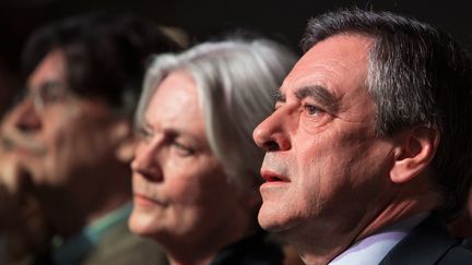 Penelope Fillon et François Fillon lors d'un meeting, à Paris, le&nbsp;9 avril 2017. (IRINA KALASHNIKOVA / SPUTNIK / AFP)