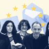 De gauche à droite, les principales têtes de liste pour les élections européennes : Jordan Bardella (RN), Manon Aubry (LFI), Marie Toussaint (Les Ecologistes), Raphaël Glucksmann (Place publique) et Valérie Hayer (Renaissance). (PAULINE LE NOURS / FRANCEINFO)