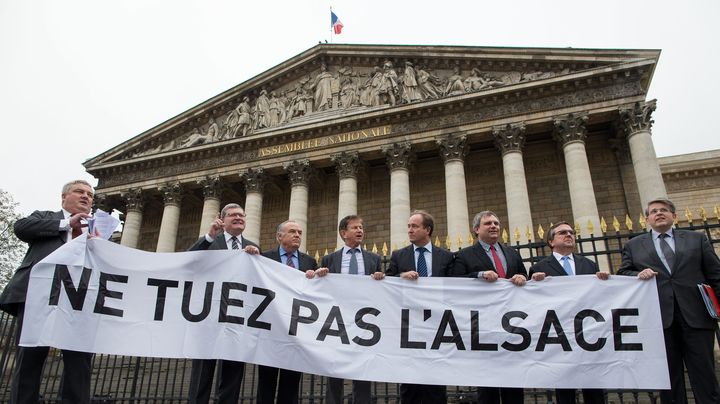 Des d&eacute;put&eacute;s alsaciens devant l'Assembl&eacute;e nationale, le 19 novembre 2014. (  MAXPPP)