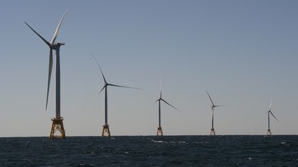 Un parc éolien en mer, au large de Rhode Island (côte est des Etats-Unis), le 14 octobre 2016.&nbsp; (DON EMMERT / AFP)