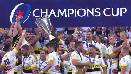 La Rochelle a créé l’exploit en dominant le Leinster (24-21) en finale de la Champions Cup, samedi 28 mai, au stade Vélodrome de Marseille (Bouches-du-Rhône). Le club français s’offre le premier titre européen de son histoire. (franceinfo)