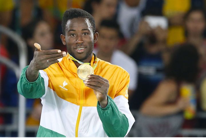 Le taekwondoïste Cheick Cissé, premier champion olympique de l'histoire de la Côte d'Ivoire, le 19 août 2016 à Rio de Janeiro. (SOUTELLO / SIPA)