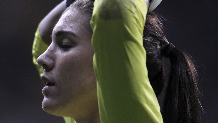 La gardienne de but des Etats-Unis, Hope Solo, lors du match contre le Japon, en finale de la Coupe du monde de football, le 17 juillet 2011, &agrave; Francfort (Allemagne). (REUTERS)