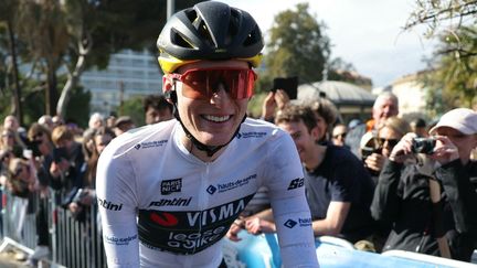 L'Américain Matteo Jorgenson, vainqueur de Paris-Nice, le 10 mars 2024. (THOMAS SAMSON / AFP)