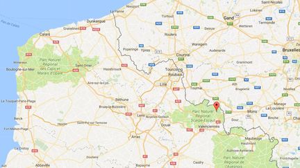 Capture d'écran de Google maps pointant la ville de&nbsp;Condé-sur-l’Escaut (Nord) où réside une mère de famille condamnée à six mois de prison avec sursis pour l'absentéisme scolaire de ses enfants. (GOOGLE MAPS)