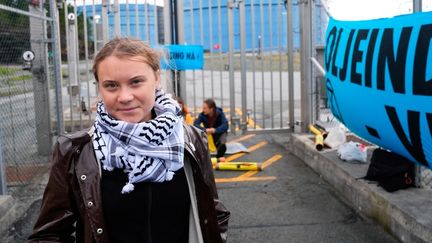 La militante écologiste Greta Thunberg lors d'une action à Tysvaer (Norvège), le 24 août 2024. (JAN KAARE NESS / NTB / AFP)