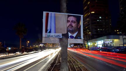 Une affiche de Saad Hariri, dans les rues de Beyrouth&nbsp;(Liban), le 10 novembre 2017.&nbsp; (MAXPPP)