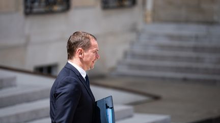 Le ministre du Travail, Olivier Dussopt, à l'Elysée (Paris), le 21 juillet 2023. (XOSE BOUZAS / HANS LUCAS / AFP)