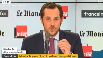 Nicolas Bay, député européen au Rassemblement National, sur le plateau de "Questions Politiques" de France Inter, dimanche 14 juin 2020 (CAPTURE ECRAN / FRANCEINFO)