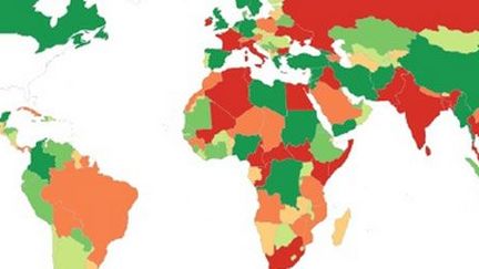 La carte des pays à risques en 2014, selon une étude publiée par le site du magazine Foreign Policy. (Foreign Policy/GDELT)